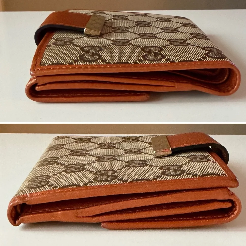 Gucci GG Supreme Canvas Bifold Wallet Orange Leather Trim - Picture 3 of 11